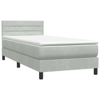 Boxspringbett mit Matratze & LED Hellgrau 90x220 cm Samt