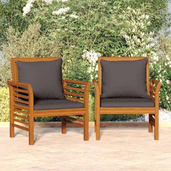 ARDEBO.de - Gartensessel mit Dunkelgrauen Kissen 2 Stk. Massivholz Akazie