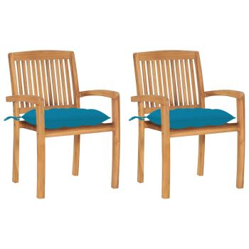 ARDEBO.de - Gartenstühle 2 Stk. mit Hellblauen Kissen Massivholz Teak
