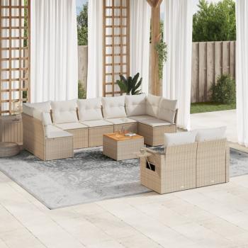 ARDEBO.de - 10-tlg. Garten-Sofagarnitur mit Kissen Beige Poly Rattan