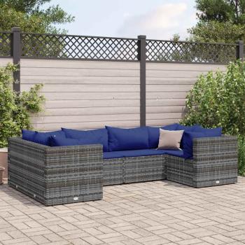 ARDEBO.de - 6-tlg. Garten-Lounge-Set mit Kissen Grau Poly Rattan