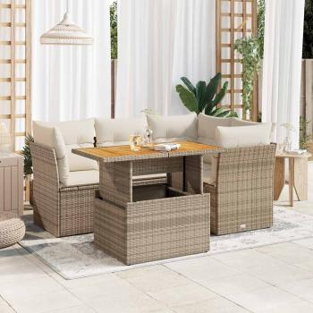 ARDEBO.de - 5-tlg. Garten-Sofagarnitur mit Kissen Beige Poly Rattan