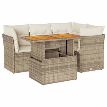 5-tlg. Garten-Sofagarnitur mit Kissen Beige Poly Rattan