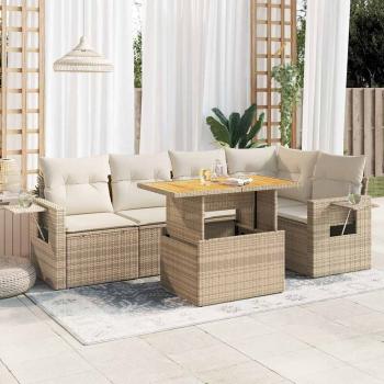 ARDEBO.de - 6-tlg. Garten-Sofagarnitur mit Kissen Beige Poly Rattan
