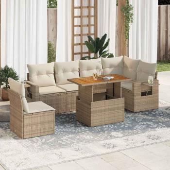 ARDEBO.de - 7-tlg. Garten-Sofagarnitur mit Kissen Beige Poly Rattan