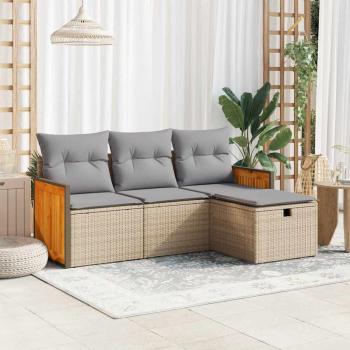 ARDEBO.de - 4-tlg. Garten-Sofagarnitur mit Kissen Beige Poly Rattan