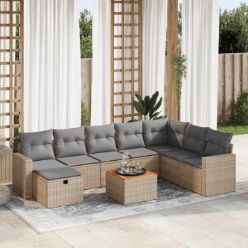 ARDEBO.de - 9-tlg. Garten-Sofagarnitur mit Kissen Beige Poly Rattan