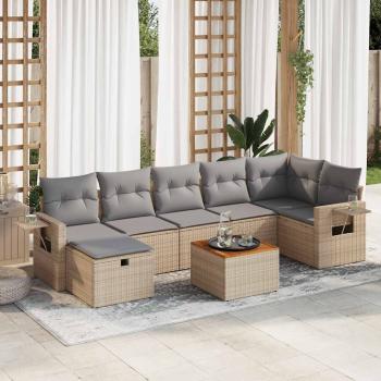 ARDEBO.de - 8-tlg. Garten-Sofagarnitur mit Kissen Beige Poly Rattan