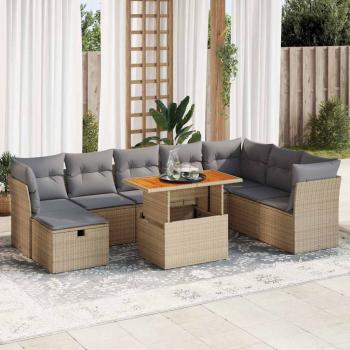 ARDEBO.de - 9-tlg. Garten-Sofagarnitur mit Kissen Beige Poly Rattan Akazie