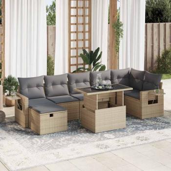 ARDEBO.de - 8-tlg. Garten-Sofagarnitur mit Kissen Beige Poly Rattan