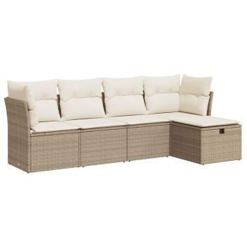 5-tlg. Garten-Sofagarnitur mit Kissen Beige Poly Rattan