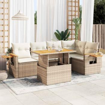ARDEBO.de - 6-tlg. Garten-Sofagarnitur mit Kissen Beige Poly Rattan Akazie