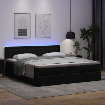 Ottoman-Bett mit Matratzen & LEDs Schwarz 160x200 cm Kunstleder