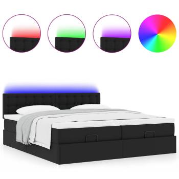 Ottoman-Bett mit Matratzen & LEDs Schwarz 160x200 cm Kunstleder