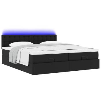 Ottoman-Bett mit Matratzen & LEDs Schwarz 160x200 cm Kunstleder