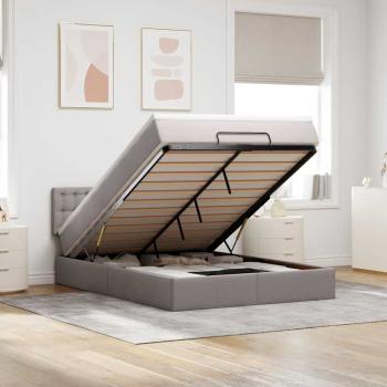ARDEBO.de - Ottomane Bett mit Matratze & LEDs Taupe 140x200 cm Stoff
