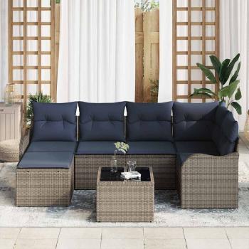 Gartensofa-set 7 stk. Grau Poly-Rattan