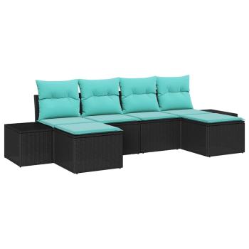 Gartensofa-set 6 stk. Schwarz Poly-Rattan