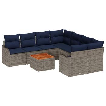 Gartensofa-set 9 stk. Grau Poly-Rattan