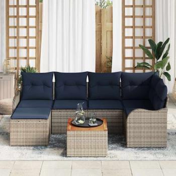 Gartensofa-set 7 stk. Grau Poly-Rattan