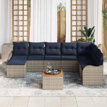 Gartensofa-set 9 stk. Grau Poly-Rattan
