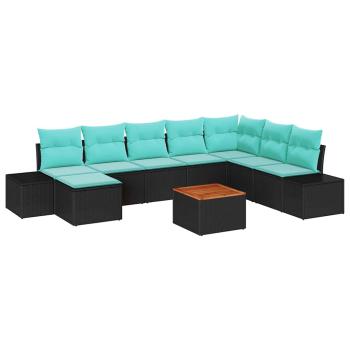 Gartensofa-set 9 stk. Schwarz Poly-Rattan
