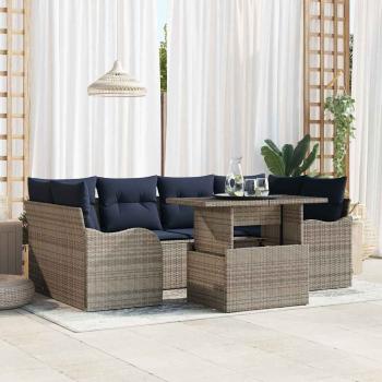 ARDEBO.de - Gartensofa-set 7 stk. Grau und Marineblau Poly-Rattan