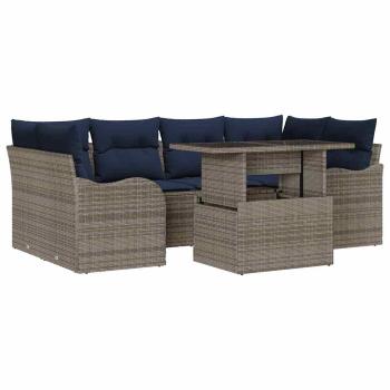 Gartensofa-set 7 stk. Grau und Marineblau Poly-Rattan