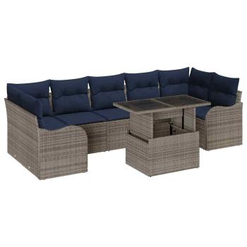 Gartensofa-set 8 stk. Grau und Marineblau Poly-Rattan