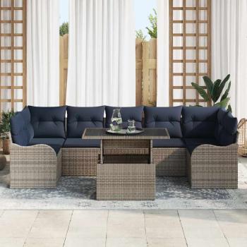 Gartensofa-set 8 stk. Grau und Marineblau Poly-Rattan