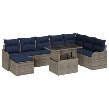 Gartensofa-set 9 stk. Grau Poly Rattan