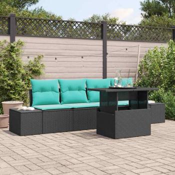 ARDEBO.de - Sofa Set 5 stk. 4-Sitzanzahl Schwarz und Blau Poly-Rattan