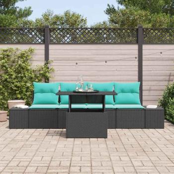 Sofa Set 5 stk. 4-Sitzanzahl Schwarz und Blau Poly-Rattan