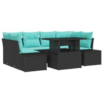 Sofa Set 7 stk. 6-Sitzanzahl Schwarz und Blau Poly-Rattan