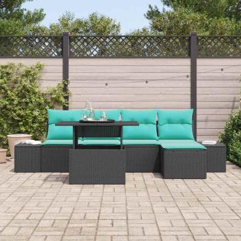 Gartensofa-set 6 stk. Schwarz und Blau Poly-Rattan
