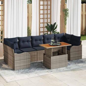 ARDEBO.de - Gartensofa-set 8 stk. Grau und Marineblau Poly-Rattan