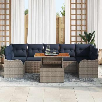 Gartensofa-set 8 stk. Grau und Marineblau Poly-Rattan