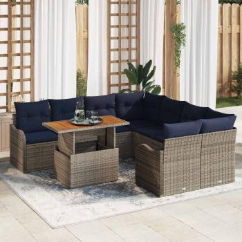 ARDEBO.de - Gartensofa-set 9 stk. 8-Sitzanzahl Grau und Marineblau