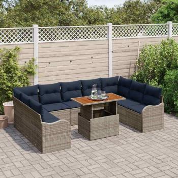 Garten-Sofa-Set 10 stk. 9-Sitzanzahl Grau und Marineblau