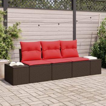 ARDEBO.de - Gartensofa-set 3 stk. Braun und Rot Poly-Rattan