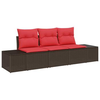 Gartensofa-set 3 stk. Braun und Rot Poly-Rattan