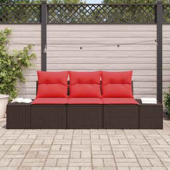 Gartensofa-set 3 stk. Braun und Rot Poly-Rattan