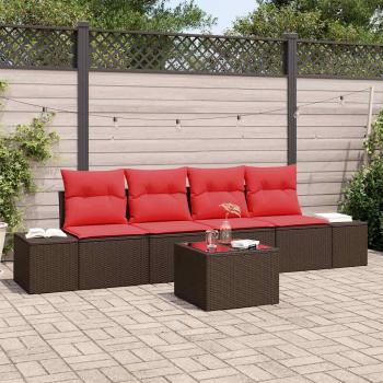 ARDEBO.de - Gartensofa-set 5 stk. Beige und Rot Poly-Rattan