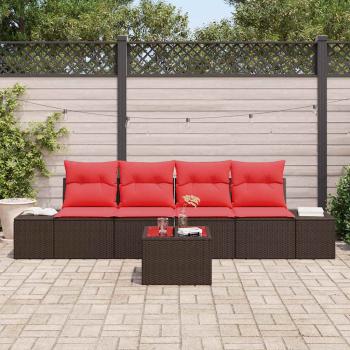 Gartensofa-set 5 stk. Beige und Rot Poly-Rattan