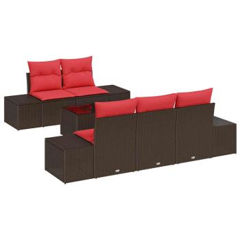 Garten-Sofa-Set 6 stk. Beige und Rot Poly-Rattan
