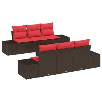 Garten-Sofa-Set 8 stk. Beige und Rot Poly-Rattan