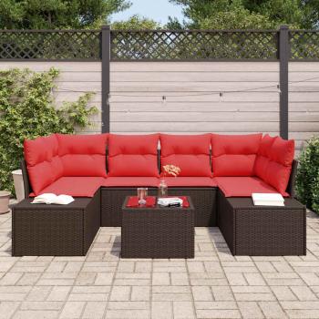 Garten-Sofa-Set 8 stk. Beige und Rot Poly-Rattan