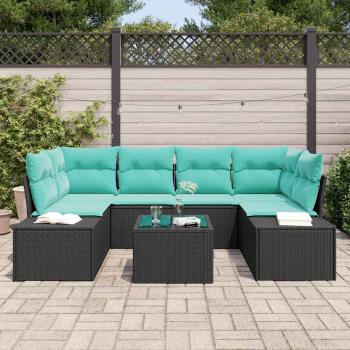 Garten-Sofa-Set 8 stk. Schwarz und Türkis Poly-Rattan