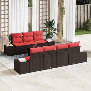 ARDEBO.de - Garten-Sofa-Set 8 stk. Beige und Rot Poly-Rattan