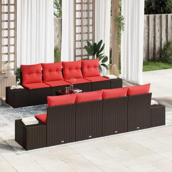 ARDEBO.de - Garten-Sofa-Set 9 stk. Beige und Rot Poly-Rattan